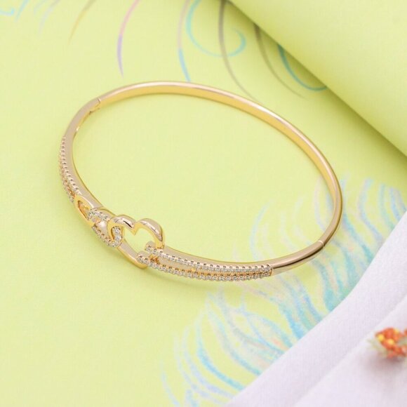 Romantic Rose Gold Heart Link Bangle with Crystal Detailing, XPBL0570 - Picture 4 of 12